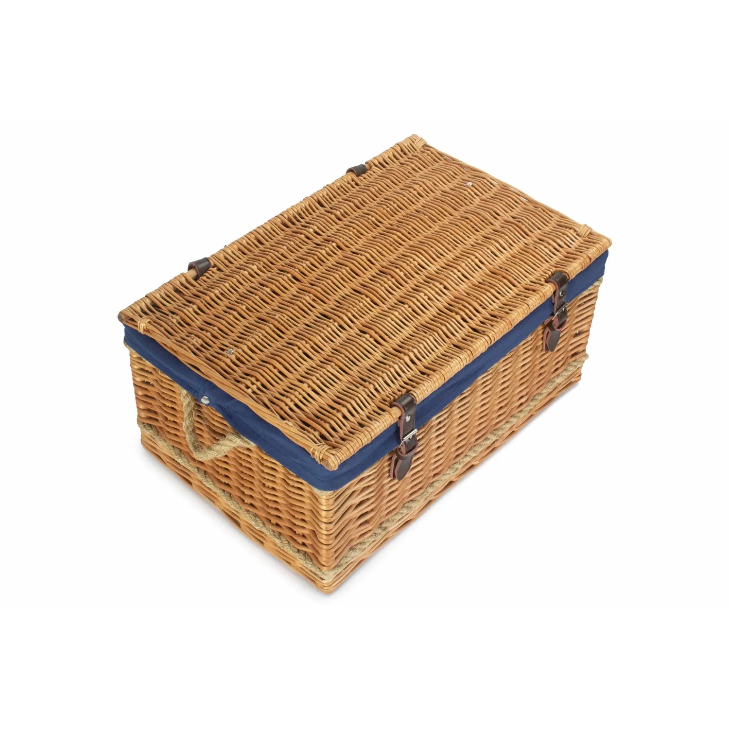 24 Inch Rope Handled Willow Hamper Trunk with Navy Blue Lining