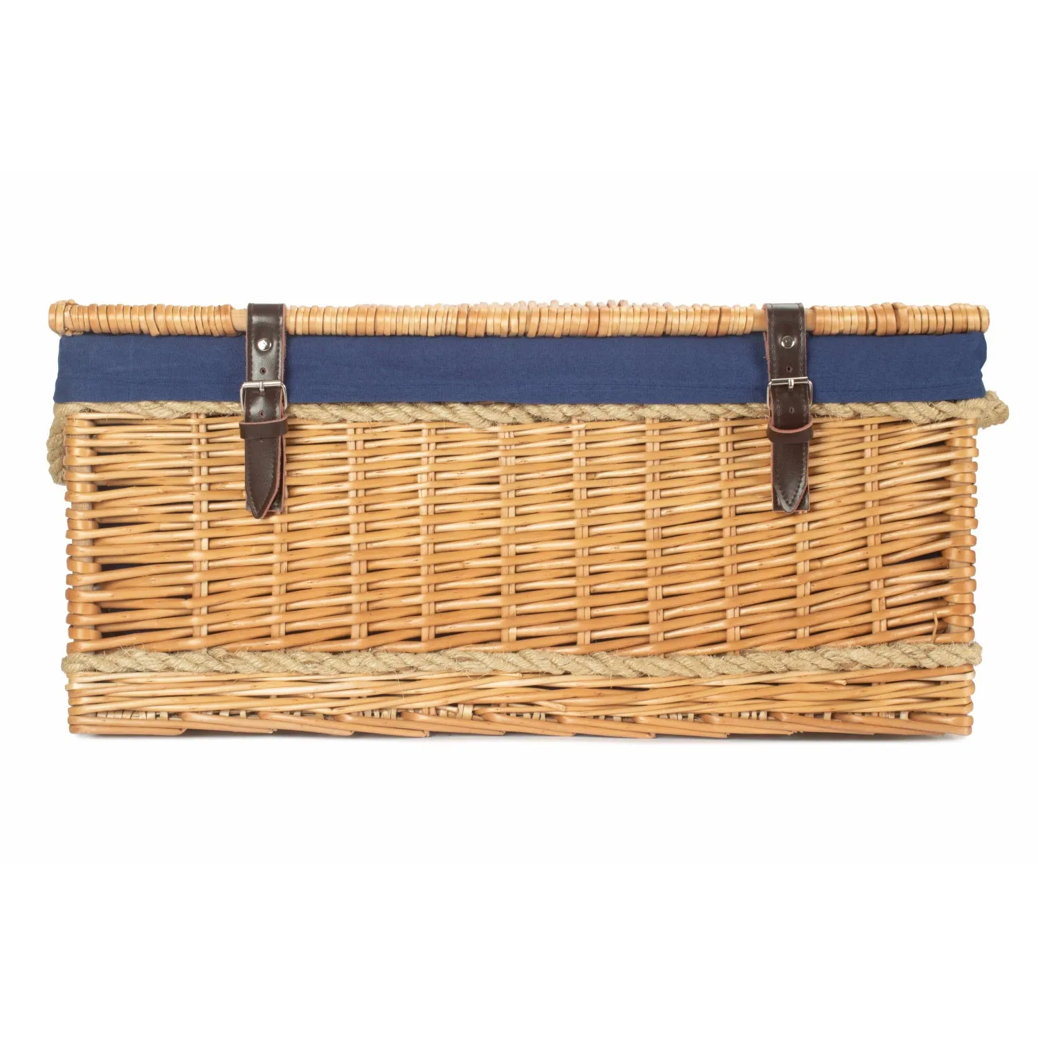 24 Inch Rope Handled Willow Hamper Trunk with Navy Blue Lining