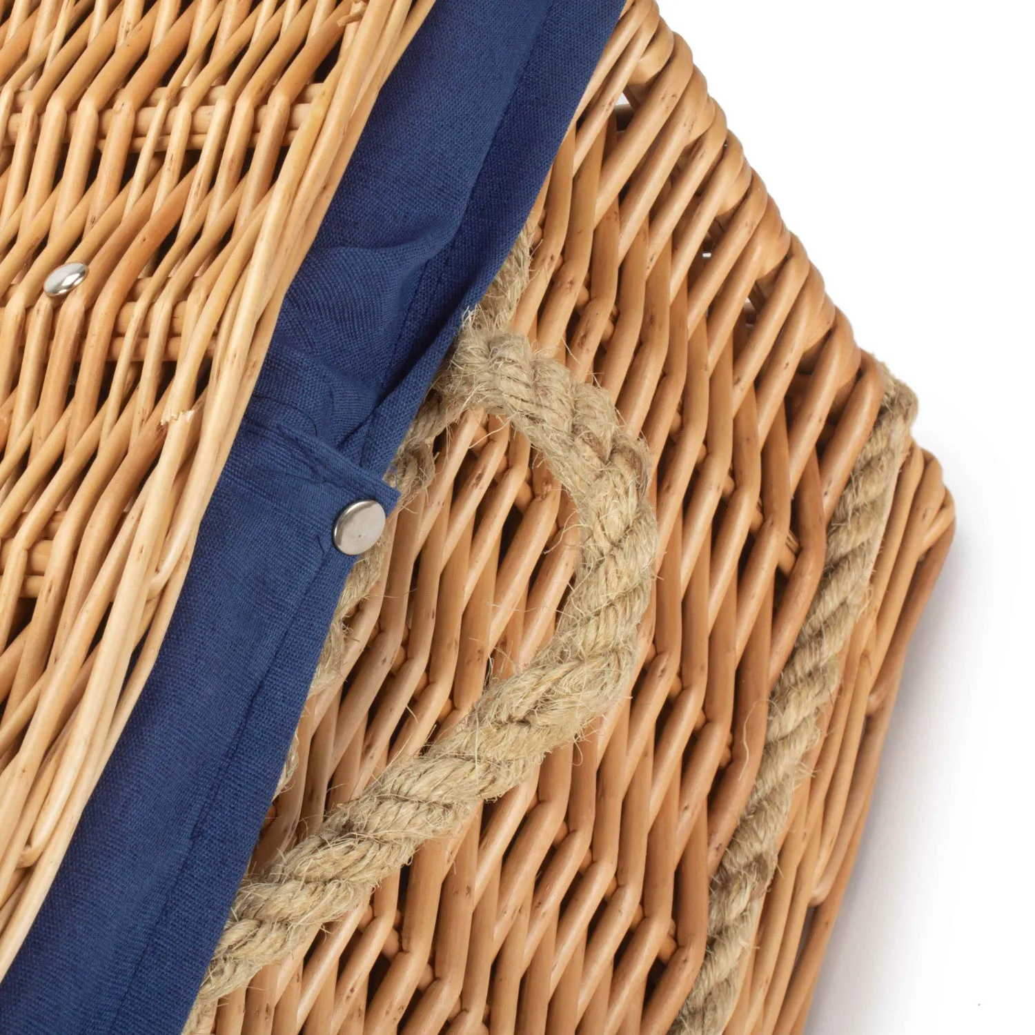24 Inch Rope Handled Willow Hamper Trunk with Navy Blue Lining