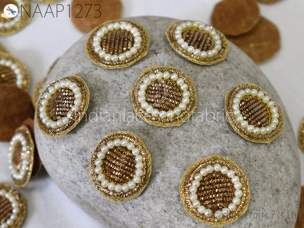 25 Round Applique Patches Zardozi Sewing Handmade Patch Bridal Indian Handcrafted Embellish Headband DIY Crafting Home Decor Cushion Covers