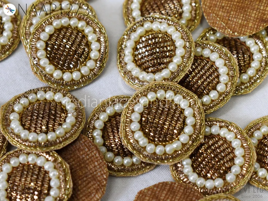 25 Round Applique Patches Zardozi Sewing Handmade Patch Bridal Indian Handcrafted Embellish Headband DIY Crafting Home Decor Cushion Covers