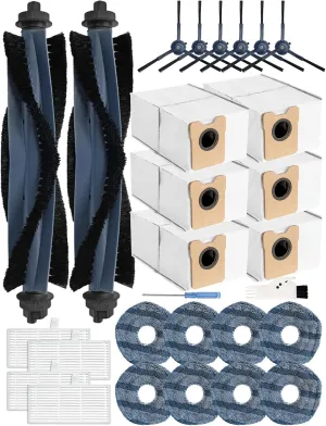 28PCS Replacement Parts for Eufy Omni C20 Vacuum Cleaner Accessory Kit: 2 Main Brushes, 6 Side Brushes, 4 HEPA Filters, 6 Dust Bags, 8 Wipes