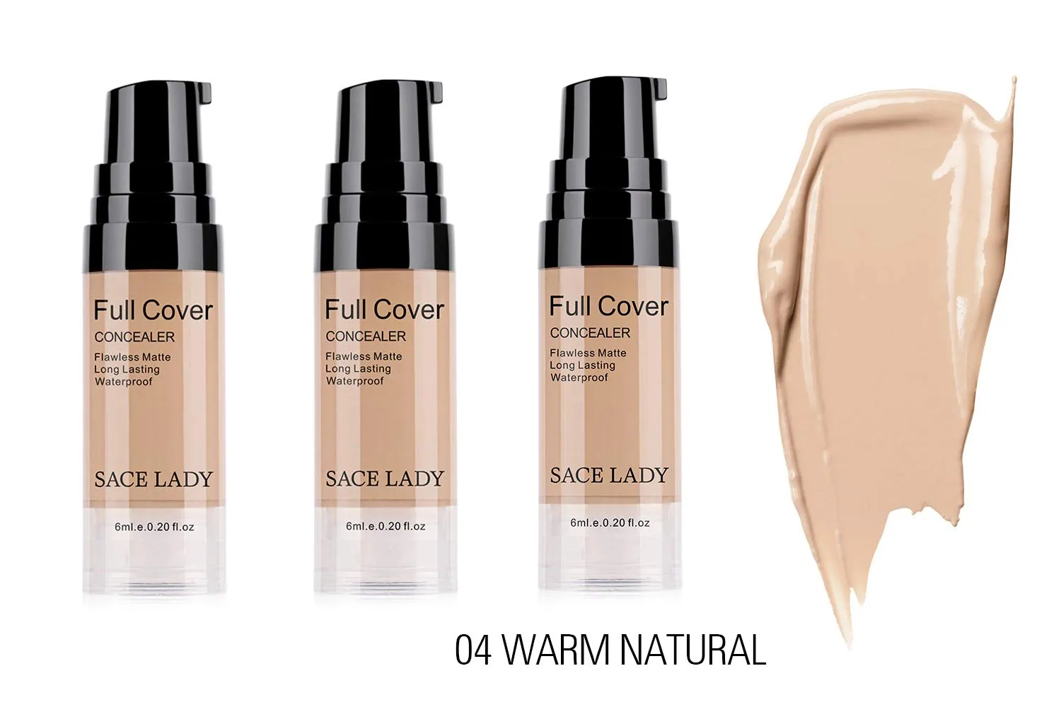 3 Pack Pro Full Cover Liquid Concealer, Waterproof Smooth Matte Flawless Finish Creamy Concealer Foundation for Eye Dark Circles Spot Face Concealer Makeup, Warm Natural, 3×6ml/0.20Fl Oz