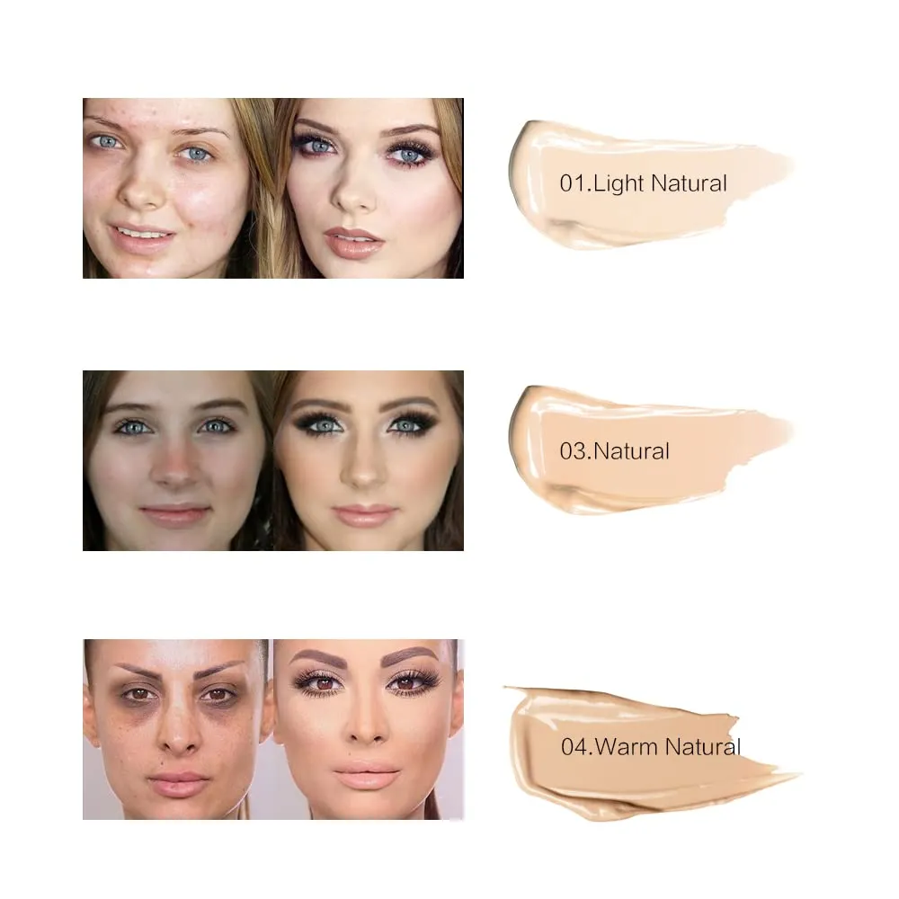 3 Pack Pro Full Cover Liquid Concealer, Waterproof Smooth Matte Flawless Finish Creamy Concealer Foundation for Eye Dark Circles Spot Face Concealer Makeup, Warm Natural, 3×6ml/0.20Fl Oz
