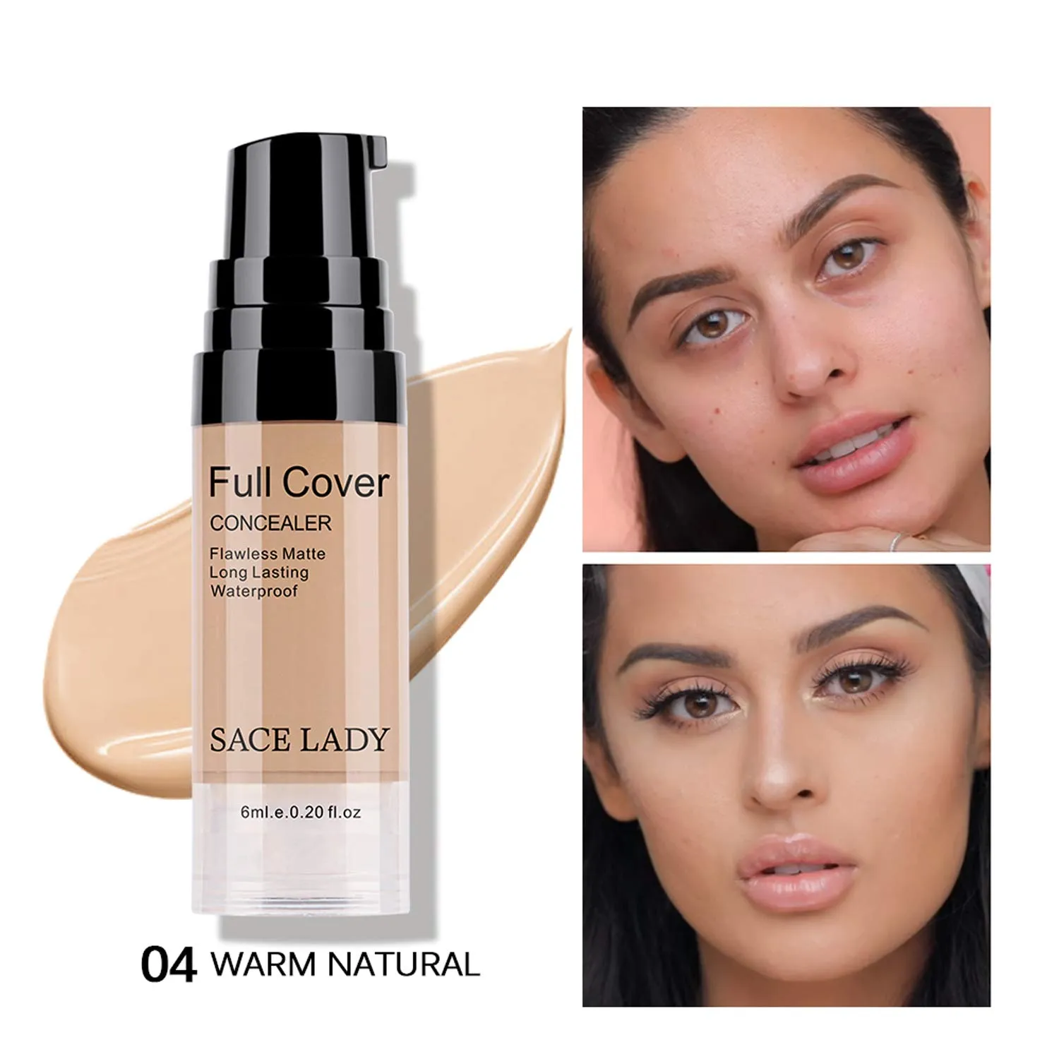 3 Pack Pro Full Cover Liquid Concealer, Waterproof Smooth Matte Flawless Finish Creamy Concealer Foundation for Eye Dark Circles Spot Face Concealer Makeup, Warm Natural, 3×6ml/0.20Fl Oz