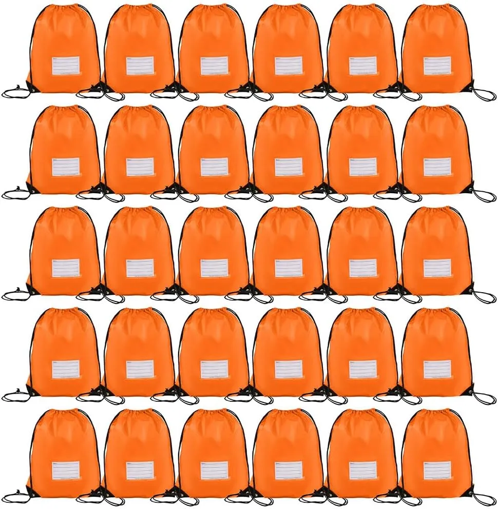 30 Pack Drawstring Bags,Bulk Draw String Backpack, DIY Gym Sports Cinch Bag Sackpack for Women Men, Orange