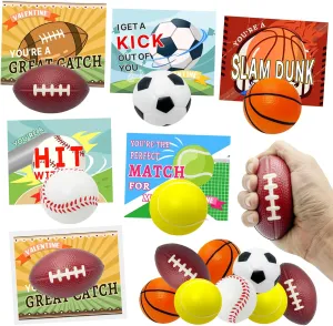 30 Pcs Valentines Day Gift Cards for Kids Classroom with Mini Sports Stress Balls, Valentines Greeting Cards for Kids School Gift Exchange, Game Prizes, Valentines Party Favor Supplies