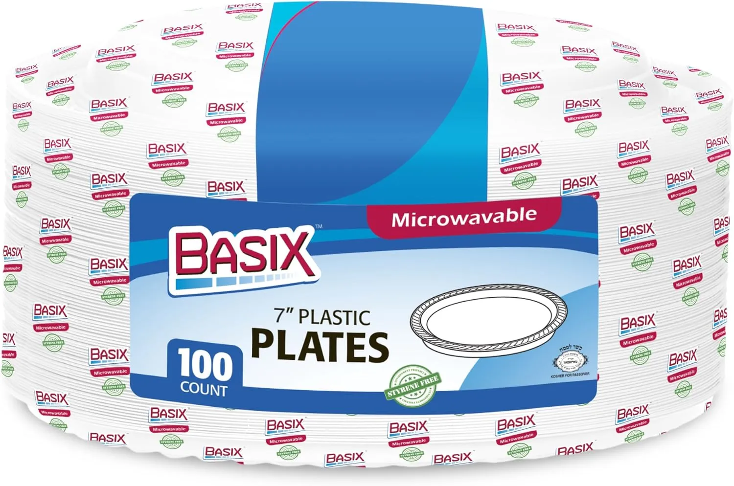 [300 Count] Basix Disposable 7 inch White Plastic Luncheon Plates, Microwavable, Great For Events, Home, Office, Wedding, Parties, or Everyday Use, 3 Packs