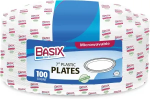 [300 Count] Basix Disposable 7 inch White Plastic Luncheon Plates, Microwavable, Great For Events, Home, Office, Wedding, Parties, or Everyday Use, 3 Packs