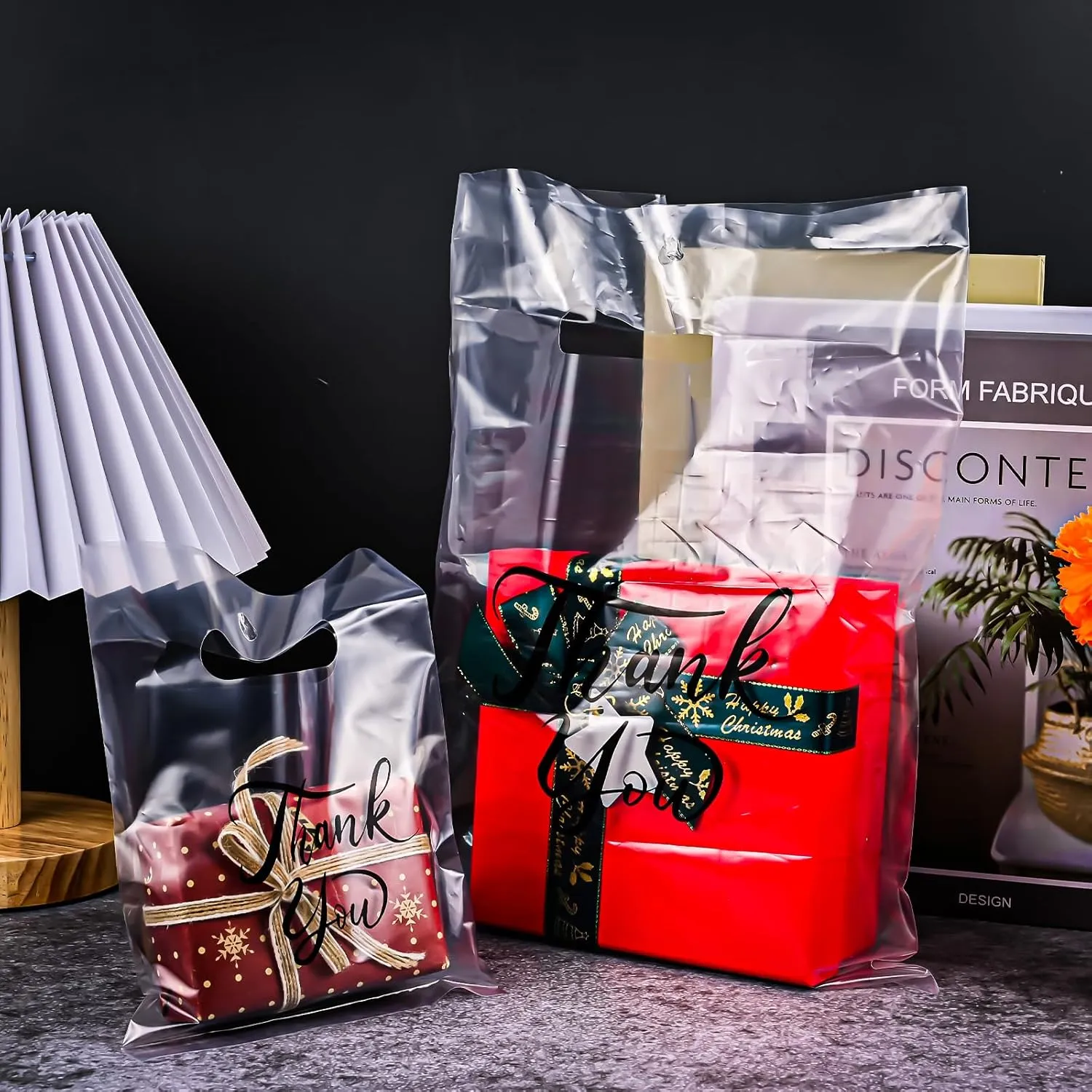 300 Pcs Thank You Bags for Business Small, 3 Size Plastic Shopping Bags for Small Business, Thank You Gift Bags with Handles, Bulk Merchandise Bags for Party Stores Packaging Wholesale Goodie Bags