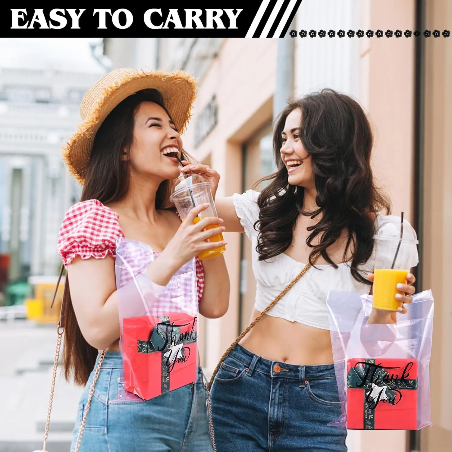 300 Pcs Thank You Bags for Business Small, 3 Size Plastic Shopping Bags for Small Business, Thank You Gift Bags with Handles, Bulk Merchandise Bags for Party Stores Packaging Wholesale Goodie Bags