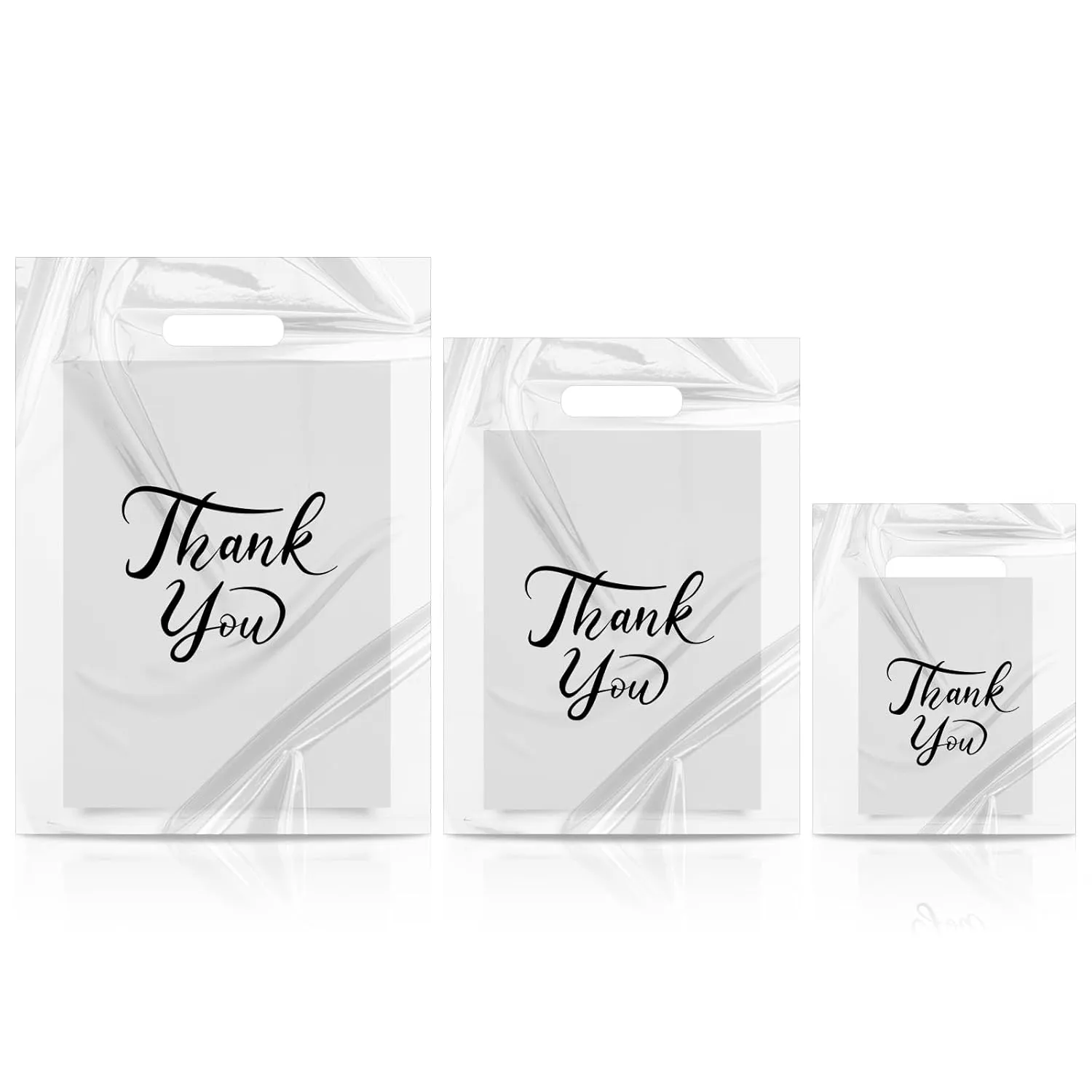 300 Pcs Thank You Bags for Business Small, 3 Size Plastic Shopping Bags for Small Business, Thank You Gift Bags with Handles, Bulk Merchandise Bags for Party Stores Packaging Wholesale Goodie Bags