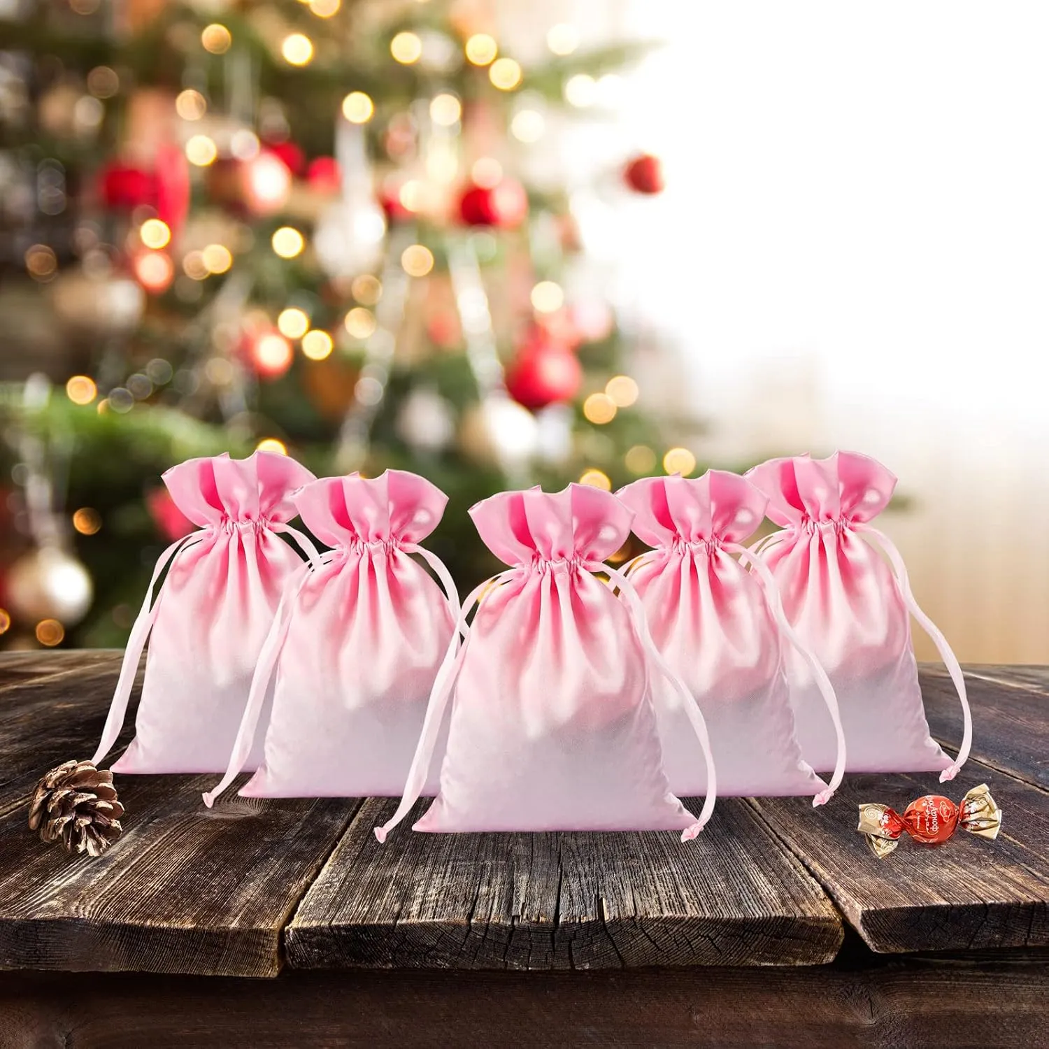 30pcs Satin Gift Bags Pink Drawstring Bag,Gift Pouches For Christmas,Wedding Favor Bags,Small Jewellery Pouch 5X7 Inch