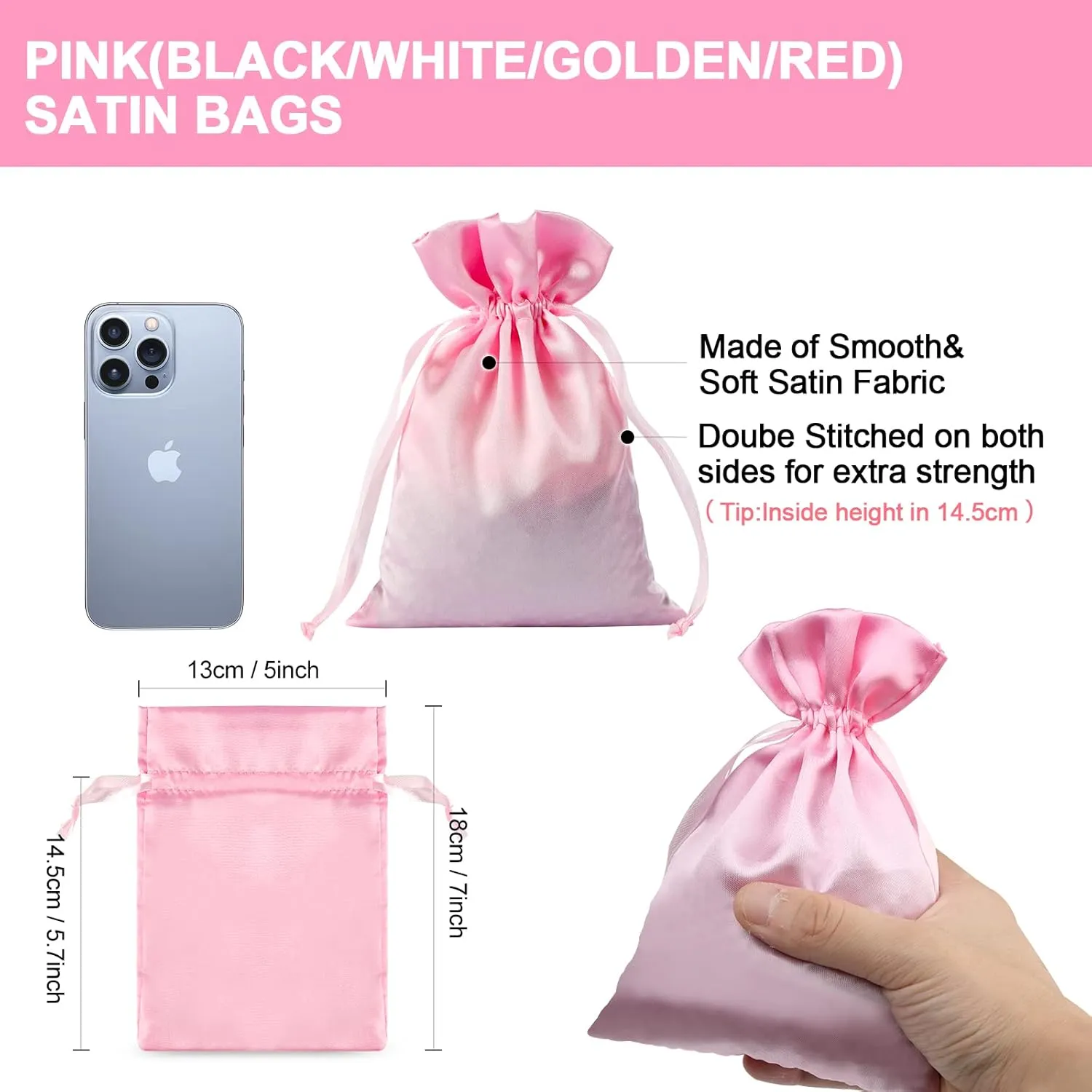 30pcs Satin Gift Bags Pink Drawstring Bag,Gift Pouches For Christmas,Wedding Favor Bags,Small Jewellery Pouch 5X7 Inch