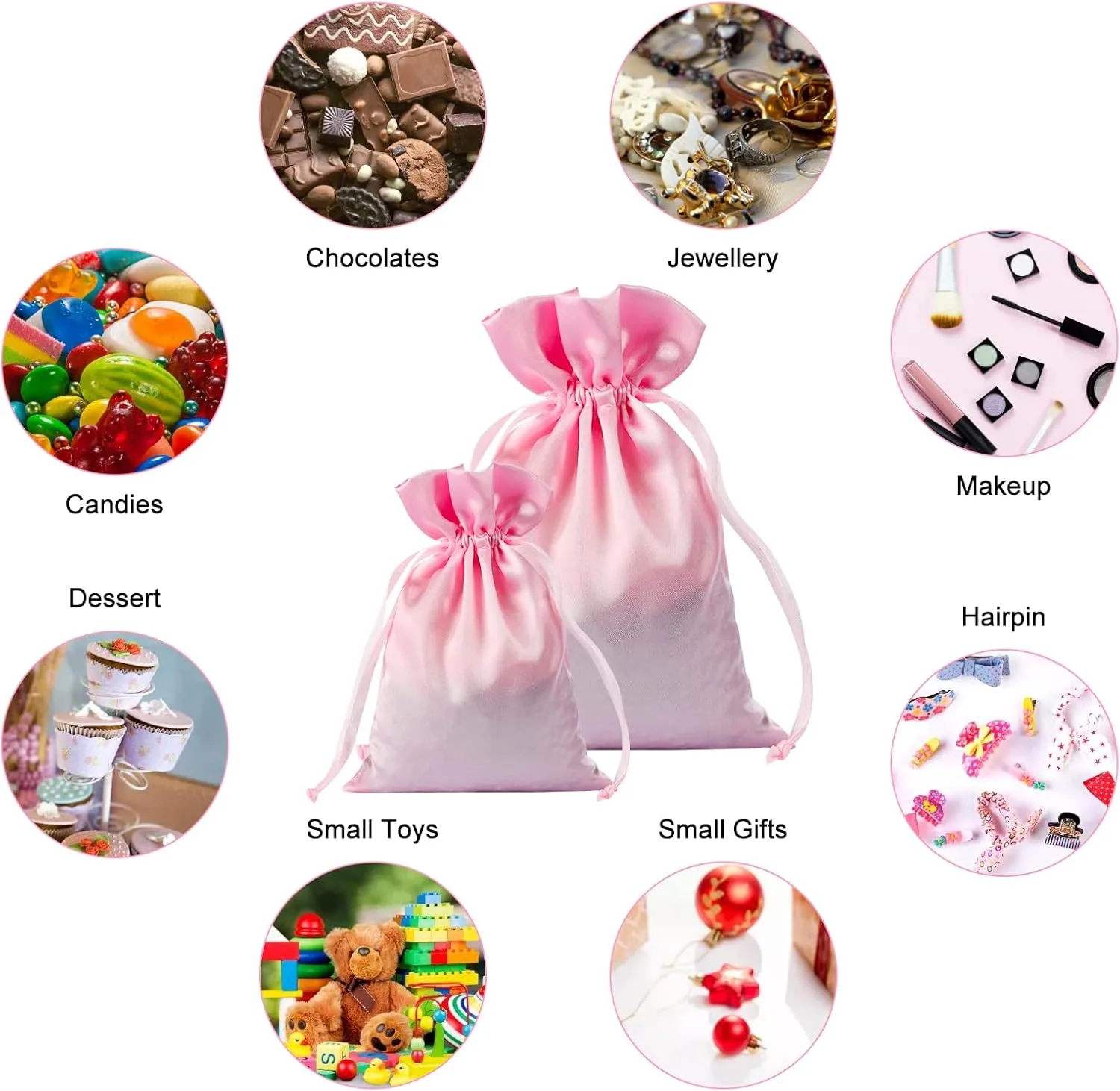 30pcs Satin Gift Bags Pink Drawstring Bag,Gift Pouches For Christmas,Wedding Favor Bags,Small Jewellery Pouch 5X7 Inch
