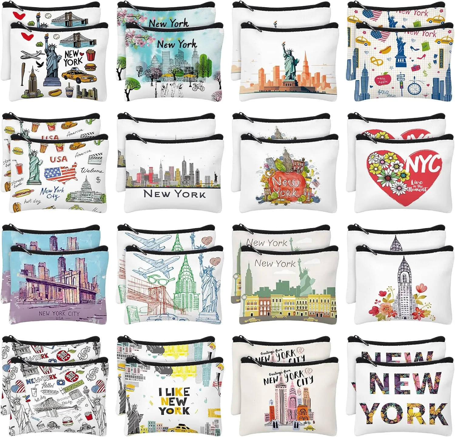 32 Pcs New York Souvenirs NYC Gifts NY Souvenirs USA Souvenirs Small Canvas Coin Purse Cute Change Purse Zipper Coin Pouch Mini Coin Bag Tiny Pouch for Women Traveler Birthday Gifts