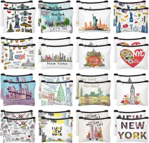32 Pcs New York Souvenirs NYC Gifts NY Souvenirs USA Souvenirs Small Canvas Coin Purse Cute Change Purse Zipper Coin Pouch Mini Coin Bag Tiny Pouch for Women Traveler Birthday Gifts