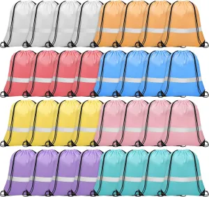 32Pcs Drawstring Bags Bulk Cinch Bag, Polyester String Bag Drawstring Backpack for Trip Party Camping Sports Gym Yoga（Soft Reflect）
