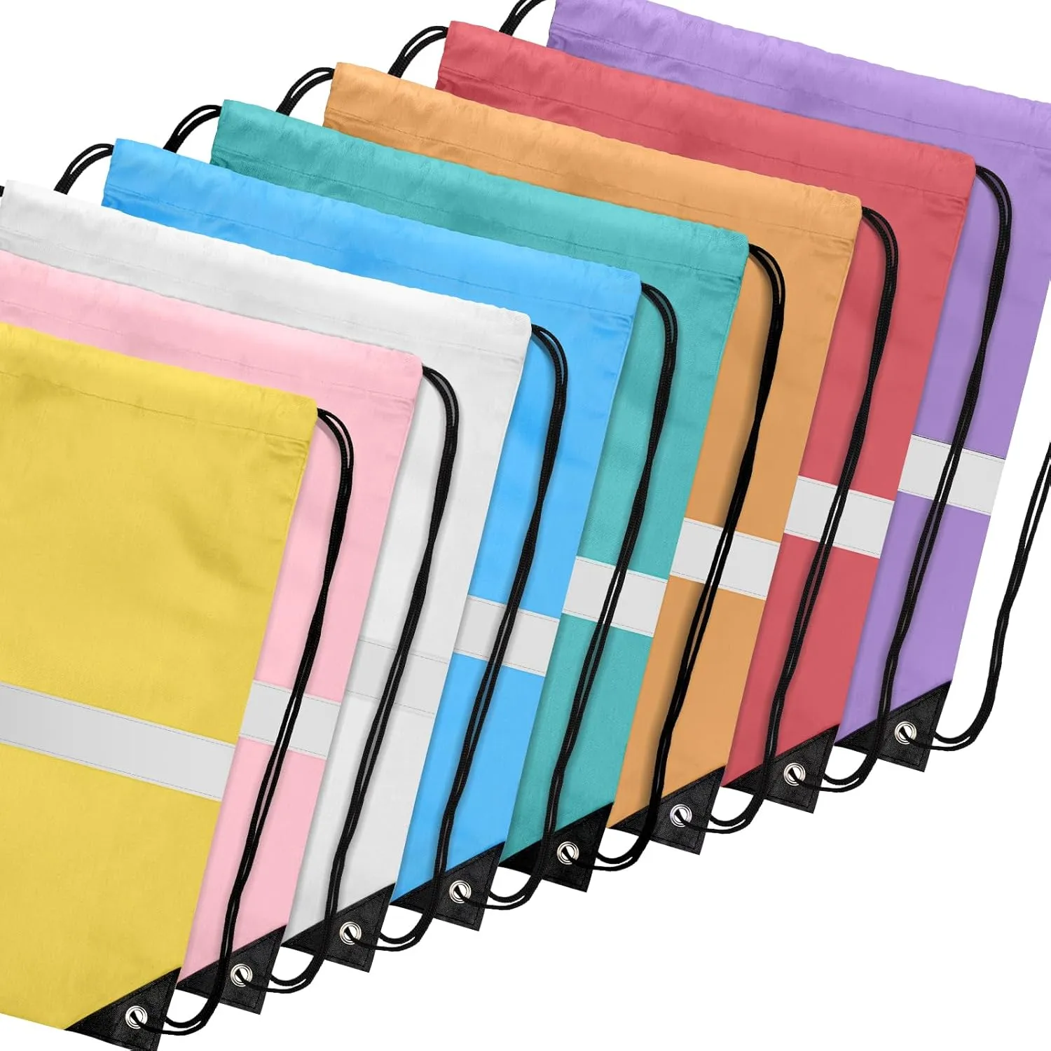 32Pcs Drawstring Bags Bulk Cinch Bag, Polyester String Bag Drawstring Backpack for Trip Party Camping Sports Gym Yoga（Soft Reflect）
