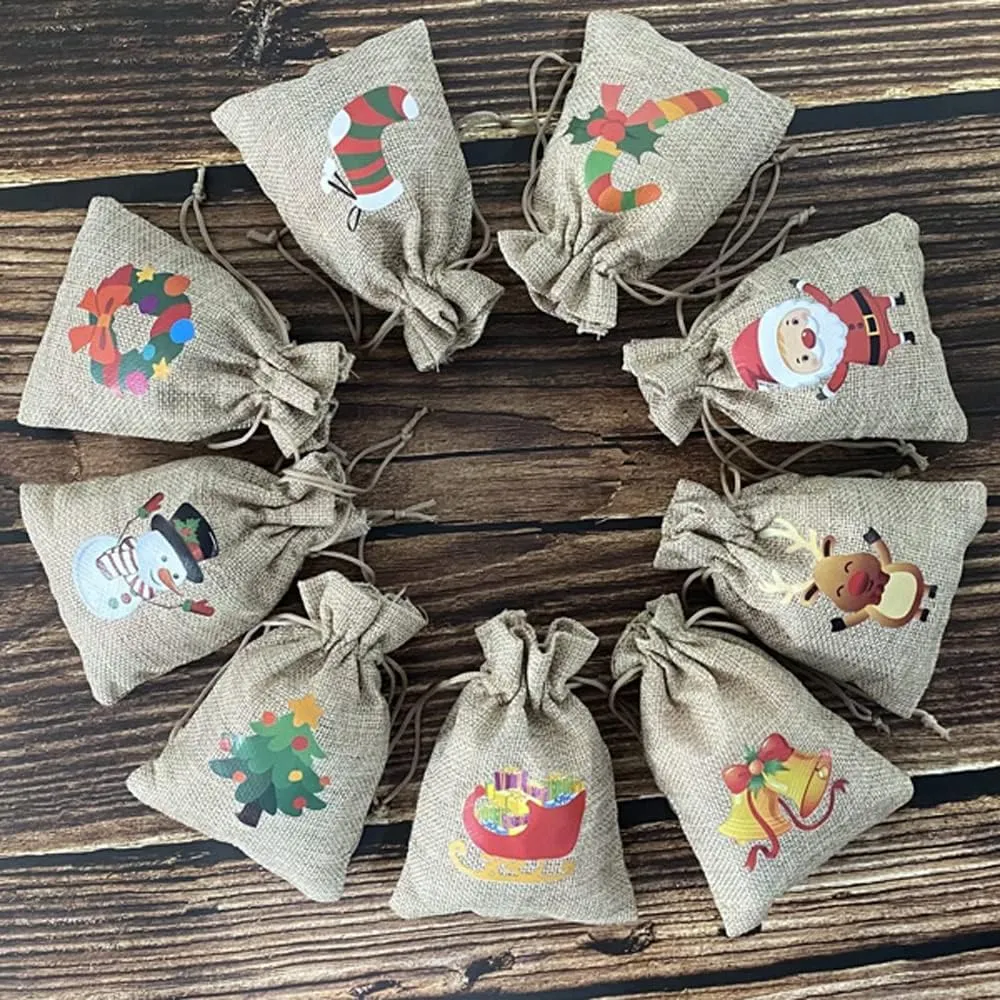 36 Pack Small Christmas Gift Bags, Tiny Christmas Burlap Candy Bag with Drawstring for Xmas Stocking Stuffers, Bulk Christmas Gift Goody Treat Bags for Holiday New Year Party Favors Supplies
