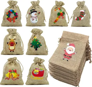 36 Pack Small Christmas Gift Bags, Tiny Christmas Burlap Candy Bag with Drawstring for Xmas Stocking Stuffers, Bulk Christmas Gift Goody Treat Bags for Holiday New Year Party Favors Supplies