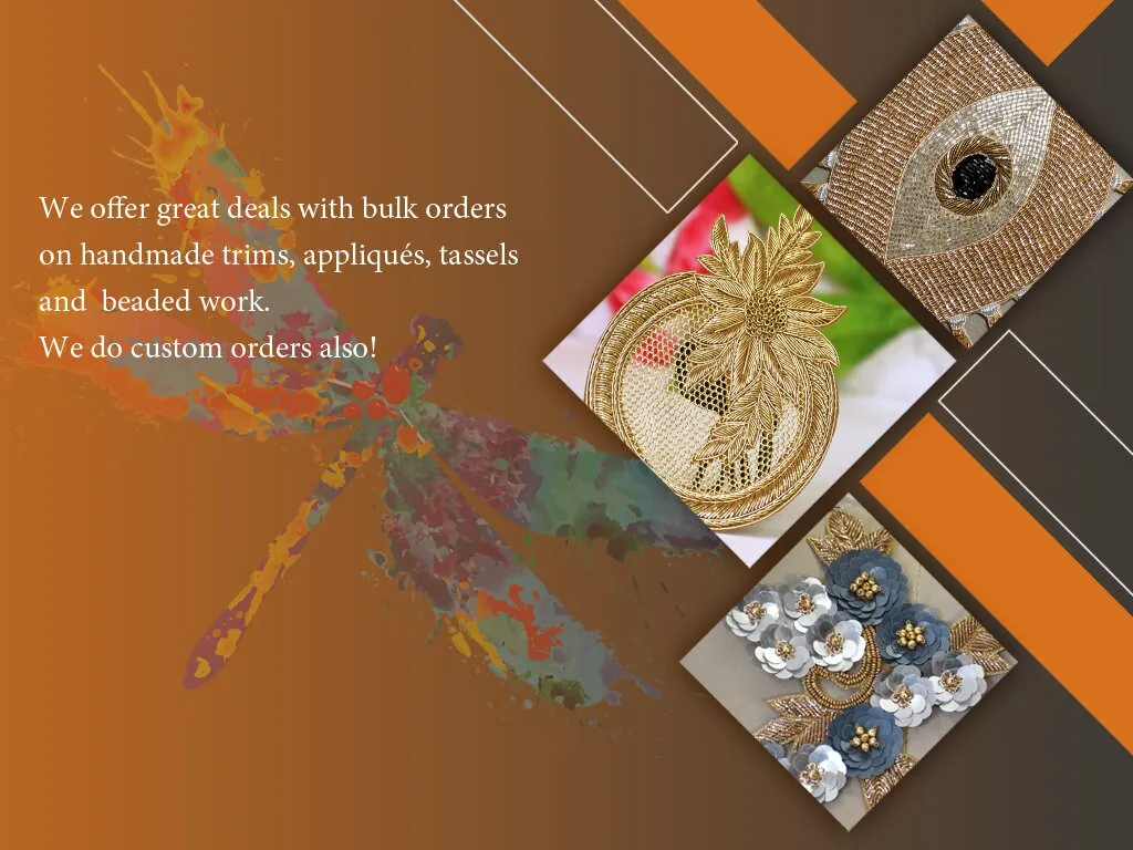 4 Pc Gold Zardozi Decorative Handmade Patches Floral Embroidered Indian Sewing Wedding Dress Handcrafted Patch Appliques Crafting Supply