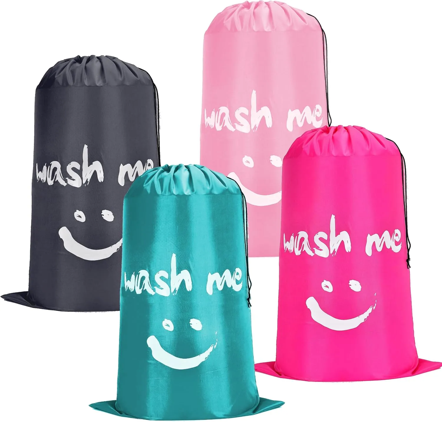 4 Piece Drawstring Travel Laundry Bag, Large Laundry Bag, Men's and Women's Dirty Laundry Travel and Gym Bag, Waterproof Wetproof Bag，Smiley Face