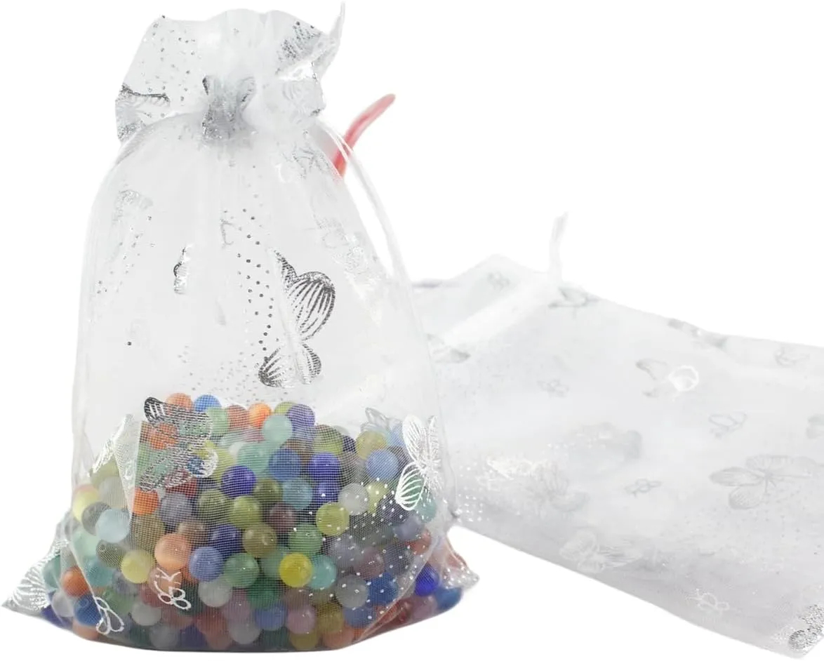 5 x 7 Inch White 100 Butterfly Organza Jewelry Gift Pouch Candy Pouch Drawstring Wedding Favor Bags SDHD211301810X