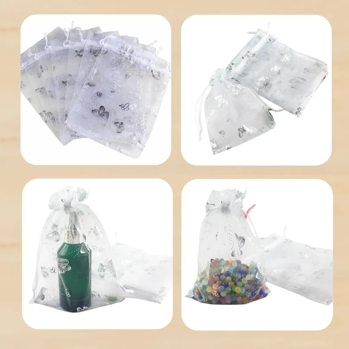 5 x 7 Inch White 100 Butterfly Organza Jewelry Gift Pouch Candy Pouch Drawstring Wedding Favor Bags SDHD211301810X