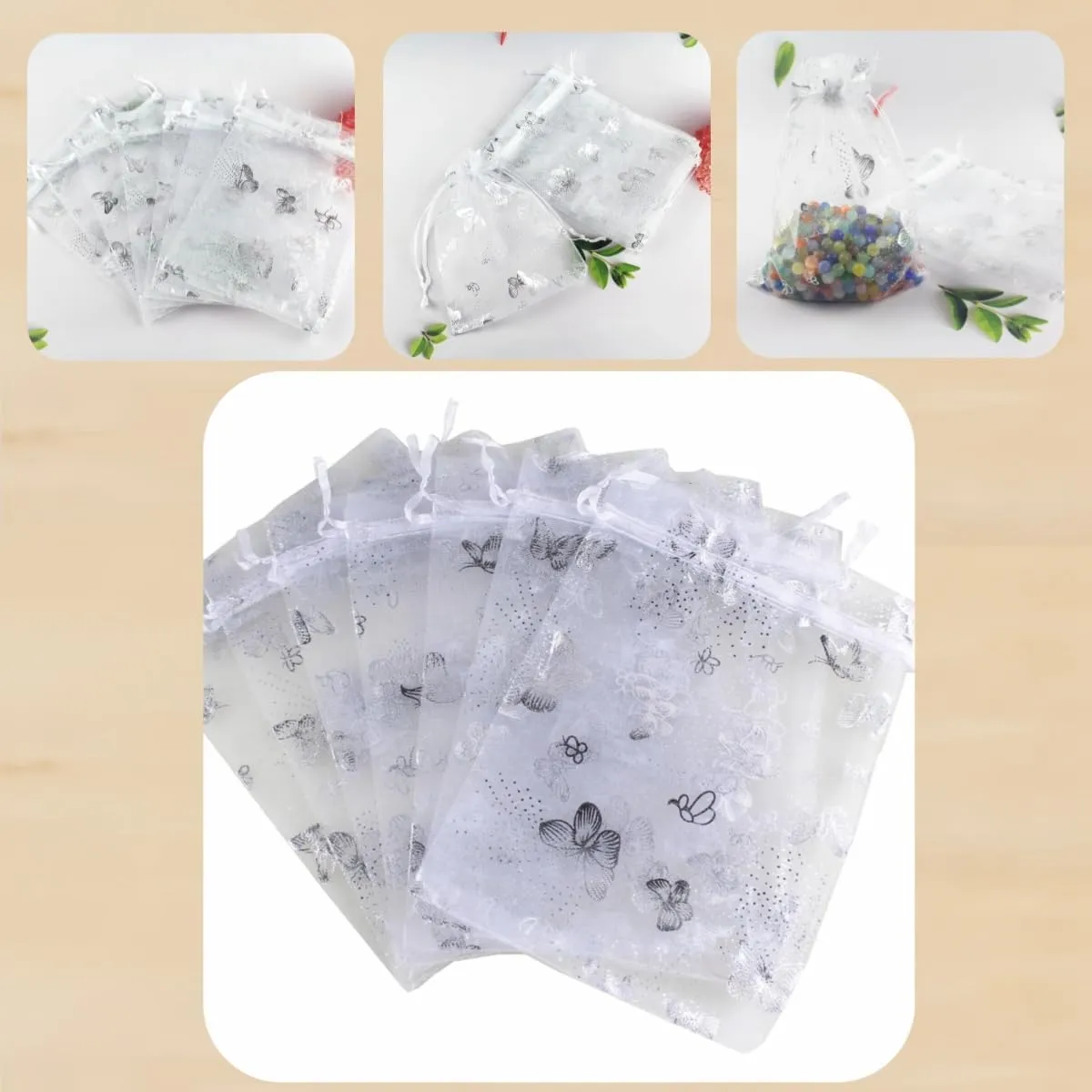5 x 7 Inch White 100 Butterfly Organza Jewelry Gift Pouch Candy Pouch Drawstring Wedding Favor Bags SDHD211301810X