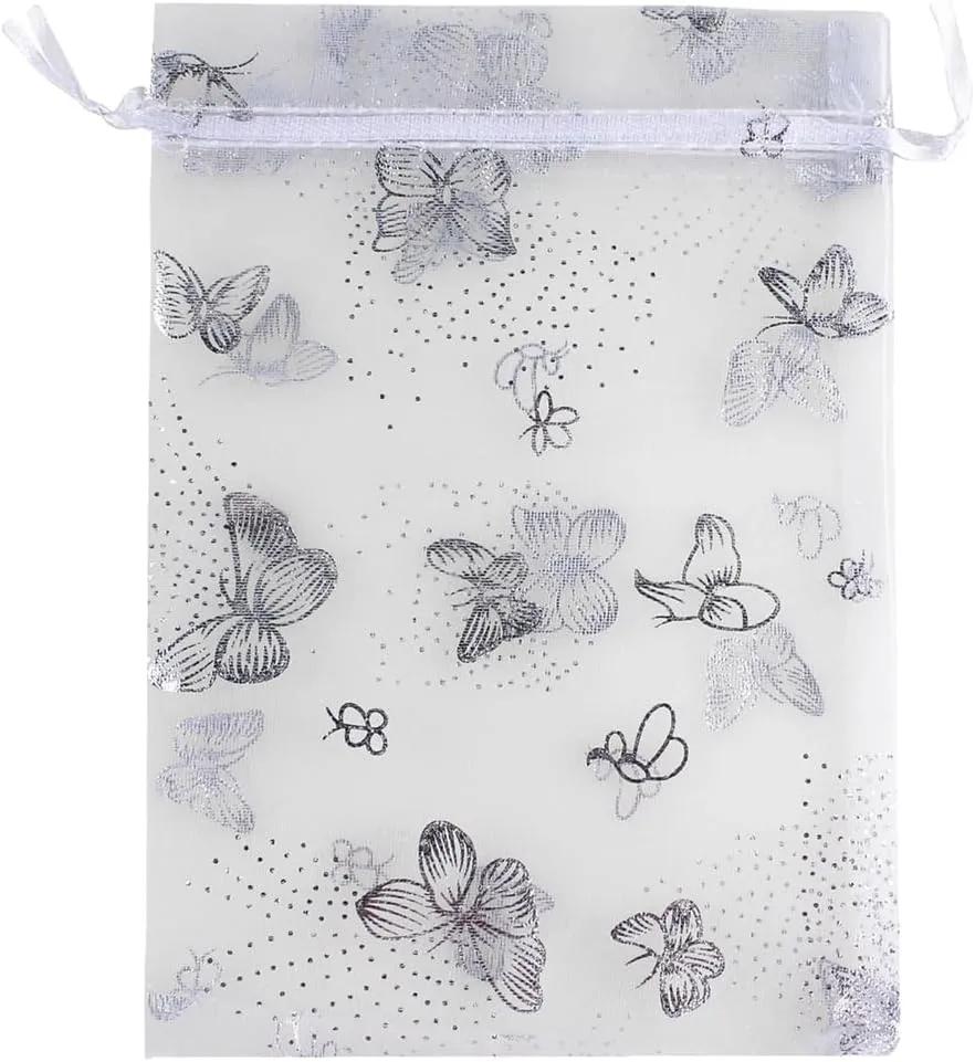 5 x 7 Inch White 100 Butterfly Organza Jewelry Gift Pouch Candy Pouch Drawstring Wedding Favor Bags SDHD211301810X