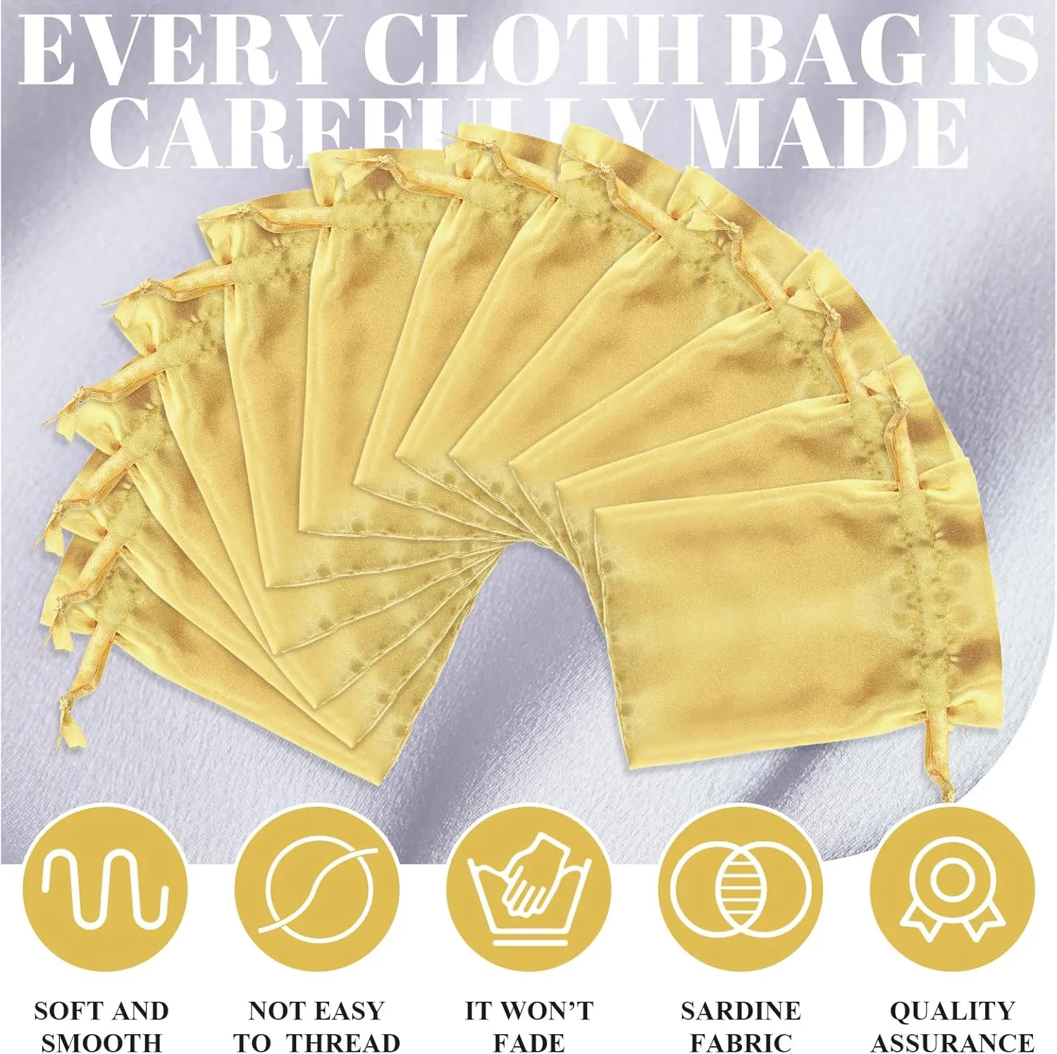 50 Pieces 3 x 4 Satin Bags with Drawstring Gift Pouch Mini Jewelry Small Wedding Favor Bags Smooth Soft Satin Fabric Candy Pouches for Baby Shower Decoration(Gold)
