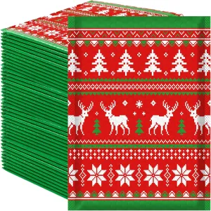 50Pcs Christmas Poly Bubble Mailer 8.3 x 11.4 In Red Green Self-Sealing Packing Bag Elk Snowflake Poinsettia Padded Envelope Tear Resistant Shipping Envelopes for Xmas Winter Business