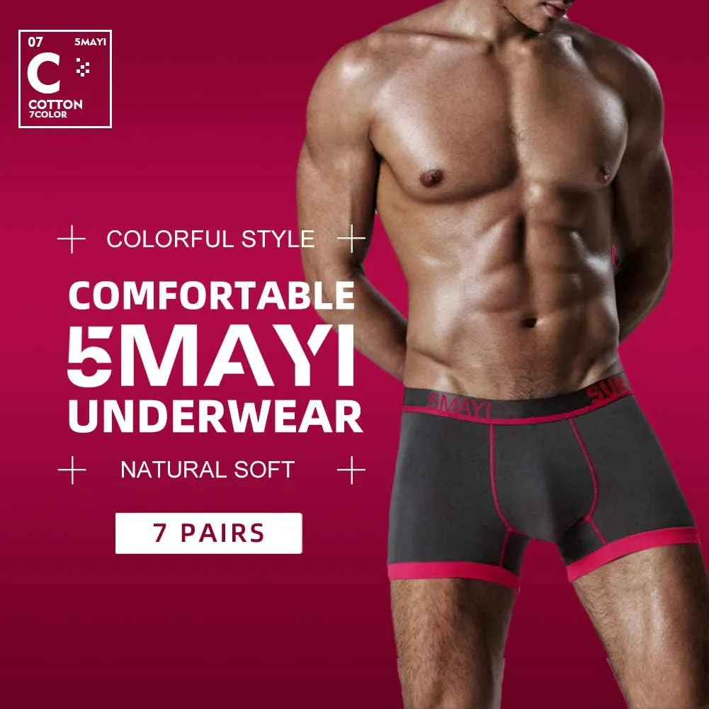 5Mayi Men's Underwear Boxer Briefs Cotton Regular Long Mens Boxer Briefs Underwear Men Pack S M L XL XXL