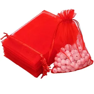 7x9 cms | 3x4 inch | Red Colour | Return Gift Potli Bags Organza Pouches Return Gift Favor Shagun Pouches Dry Fruit Pouches Return Favours