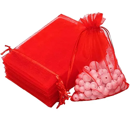 7x9 cms | 3x4 inch | Red Colour | Return Gift Potli Bags Organza Pouches Return Gift Favor Shagun Pouches Dry Fruit Pouches Return Favours