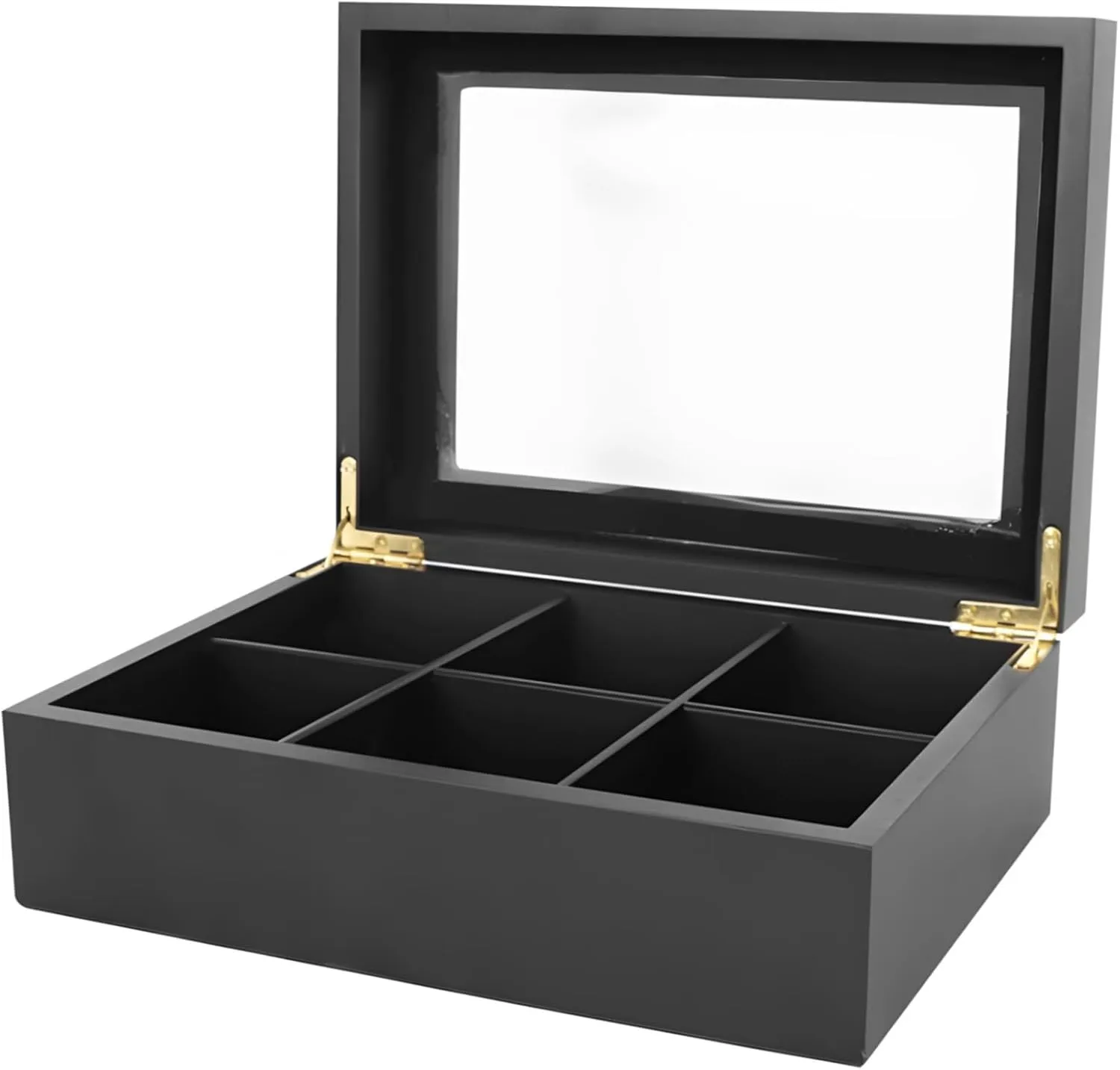 8-Compartment Tea Chest with Glass Lid, Wooden Organizer for Tea Bags & Loose Leaf Teas, Elegant Display Box