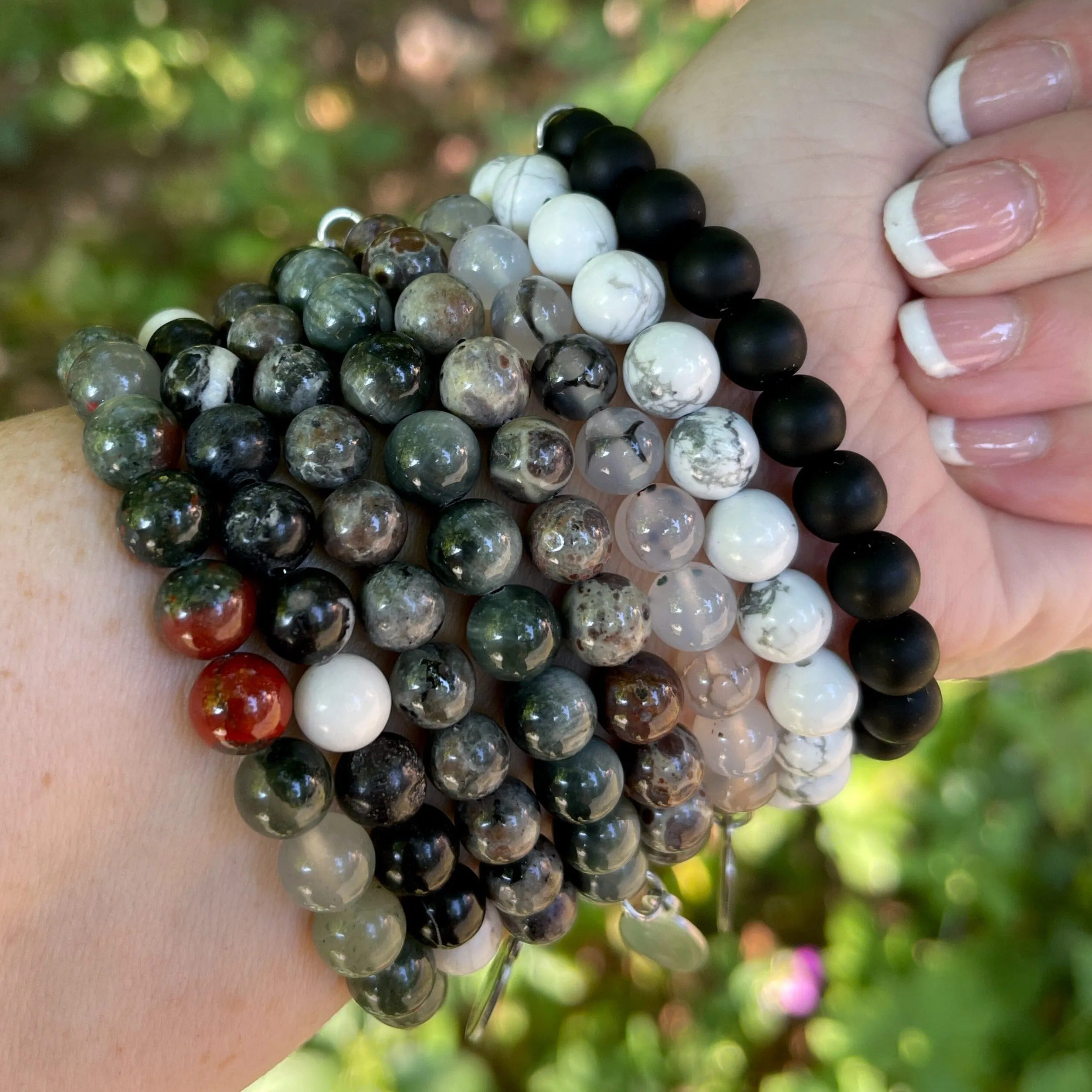8mm Black Onyx Bead Bracelet | Tiny Feather Charm |8mm | Natural Gemstone | Womens