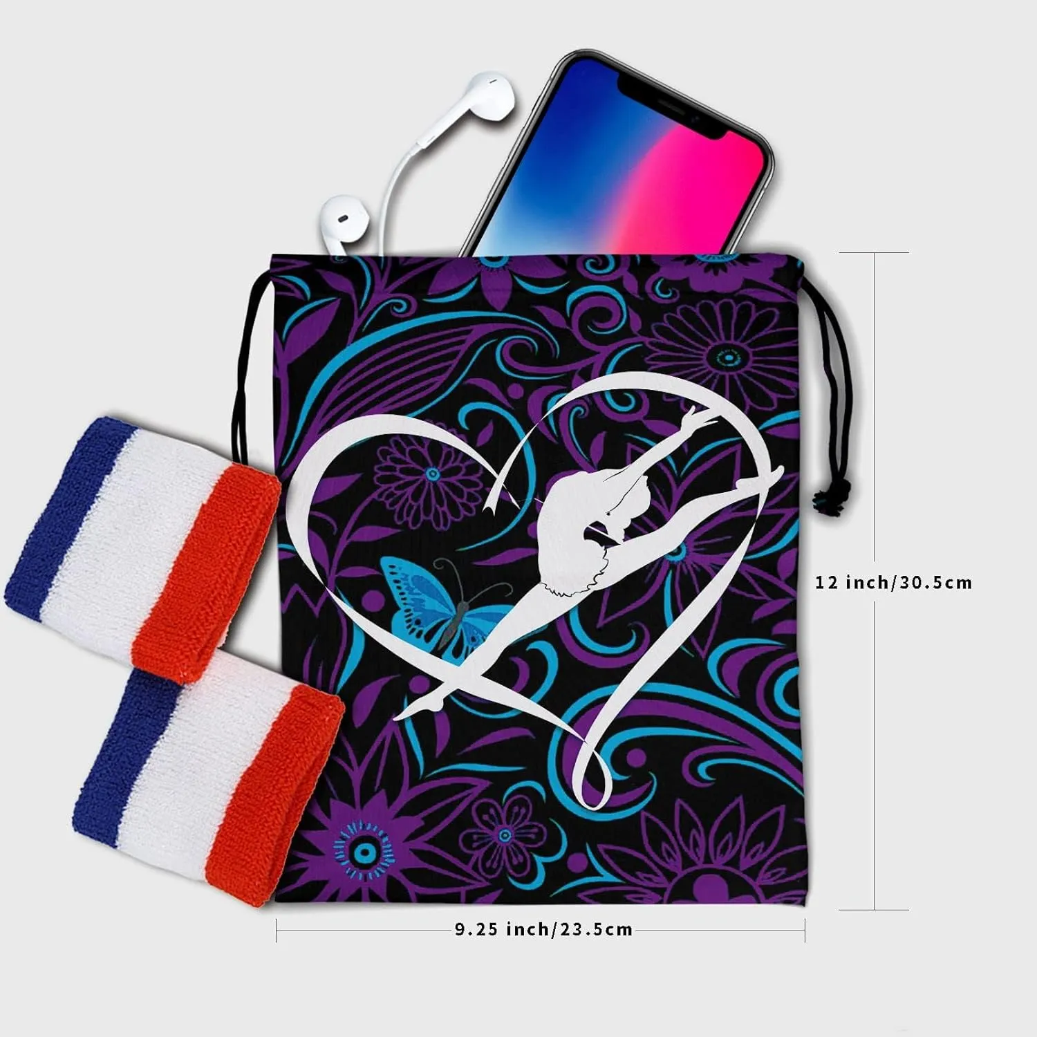 Abstract Floral Butterflies Grip Bags Love Heart Dancer Gymnastics Pouch Bag for Gym Yoga Spa
