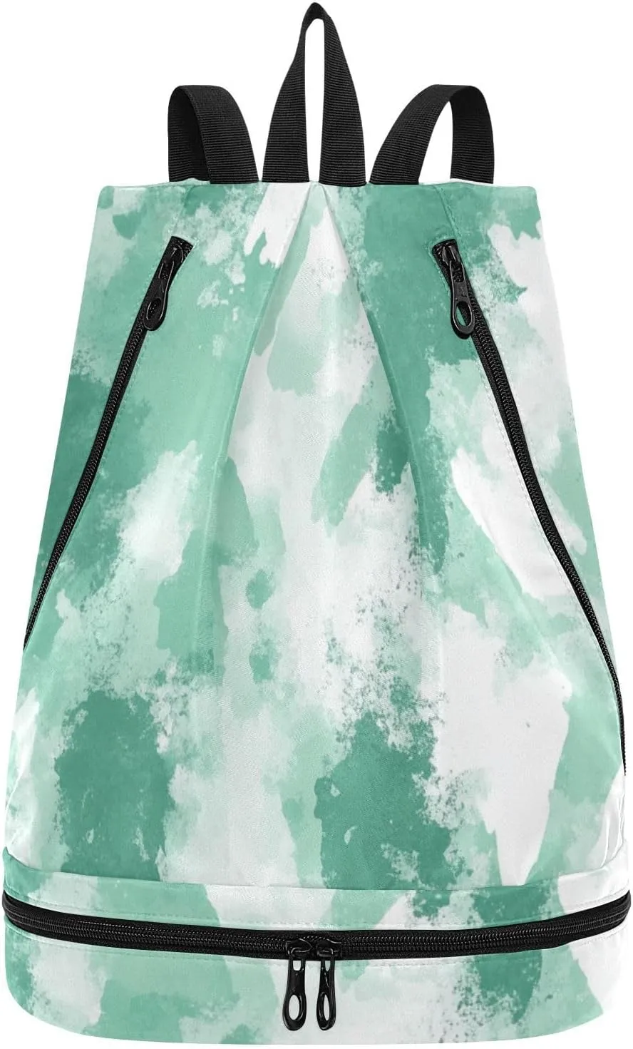 Abstract Watercolor Mint Green Cream White Drawstring sports bags yoga bag for men with Wet Dry Compartments