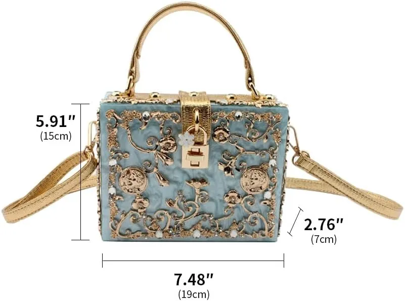 Acrylic Purse Clutch Bags Perspex Carved Bag Evening Handbags for Women Crystal Crossbody Shoulder Purse Wedding