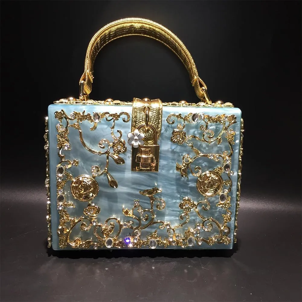 Acrylic Purse Clutch Bags Perspex Carved Bag Evening Handbags for Women Crystal Crossbody Shoulder Purse Wedding