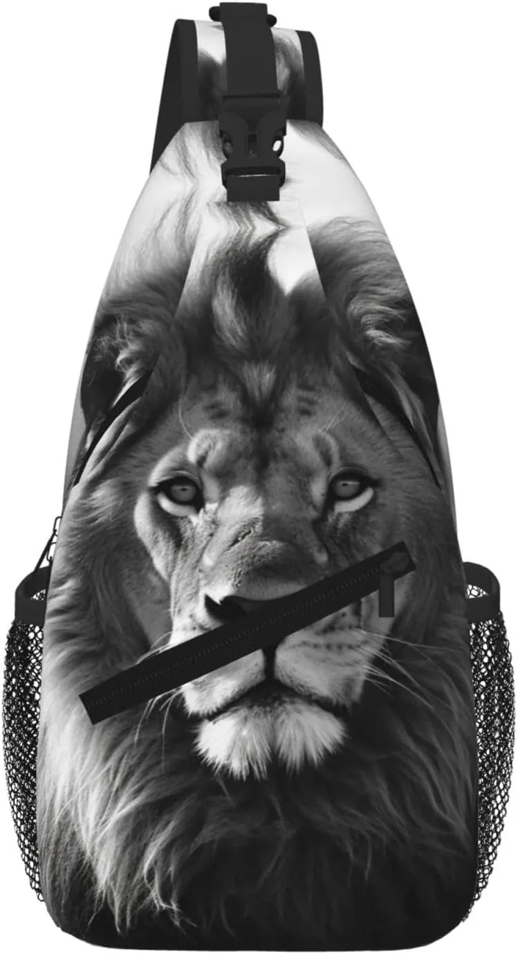African Lion Black And White Sling Bag For Women Men Travel Hiking Backpack Crossbody Shoulder Chest Bags Casual Daypack