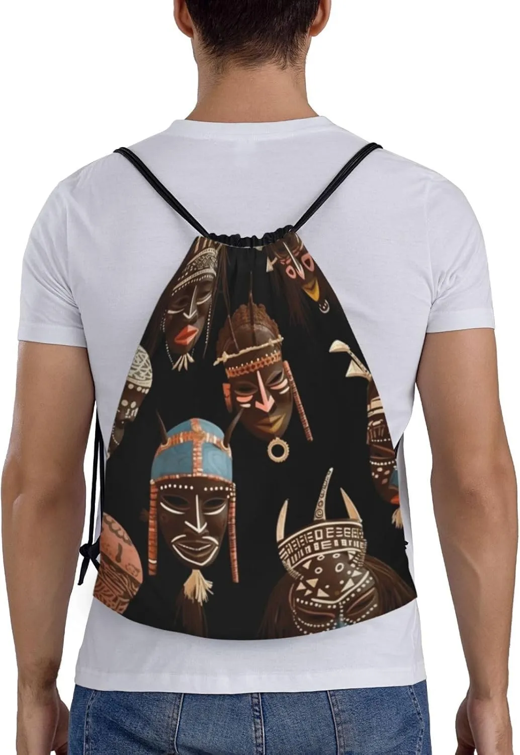 African Ritual Ethnic Tribal Drawstring Backpack for Women Men Cinch Bags Lightweight Drawstring Bag Waterproof Gym Bags Small
