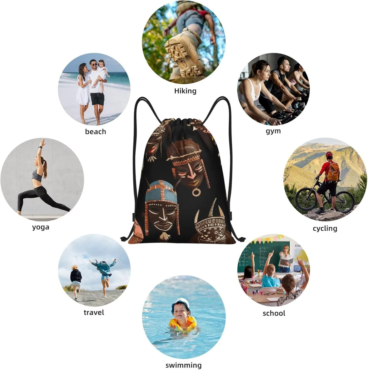 African Ritual Ethnic Tribal Drawstring Backpack for Women Men Cinch Bags Lightweight Drawstring Bag Waterproof Gym Bags Small