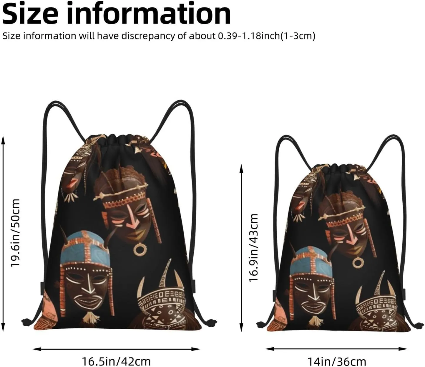 African Ritual Ethnic Tribal Drawstring Backpack for Women Men Cinch Bags Lightweight Drawstring Bag Waterproof Gym Bags Small