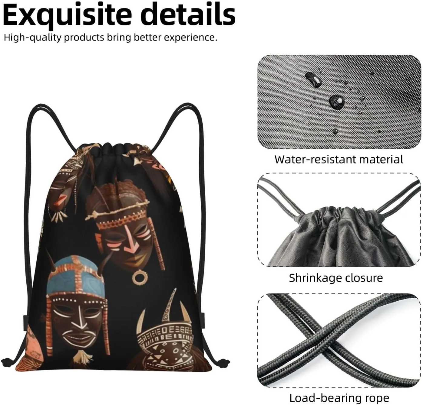 African Ritual Ethnic Tribal Drawstring Backpack for Women Men Cinch Bags Lightweight Drawstring Bag Waterproof Gym Bags Small