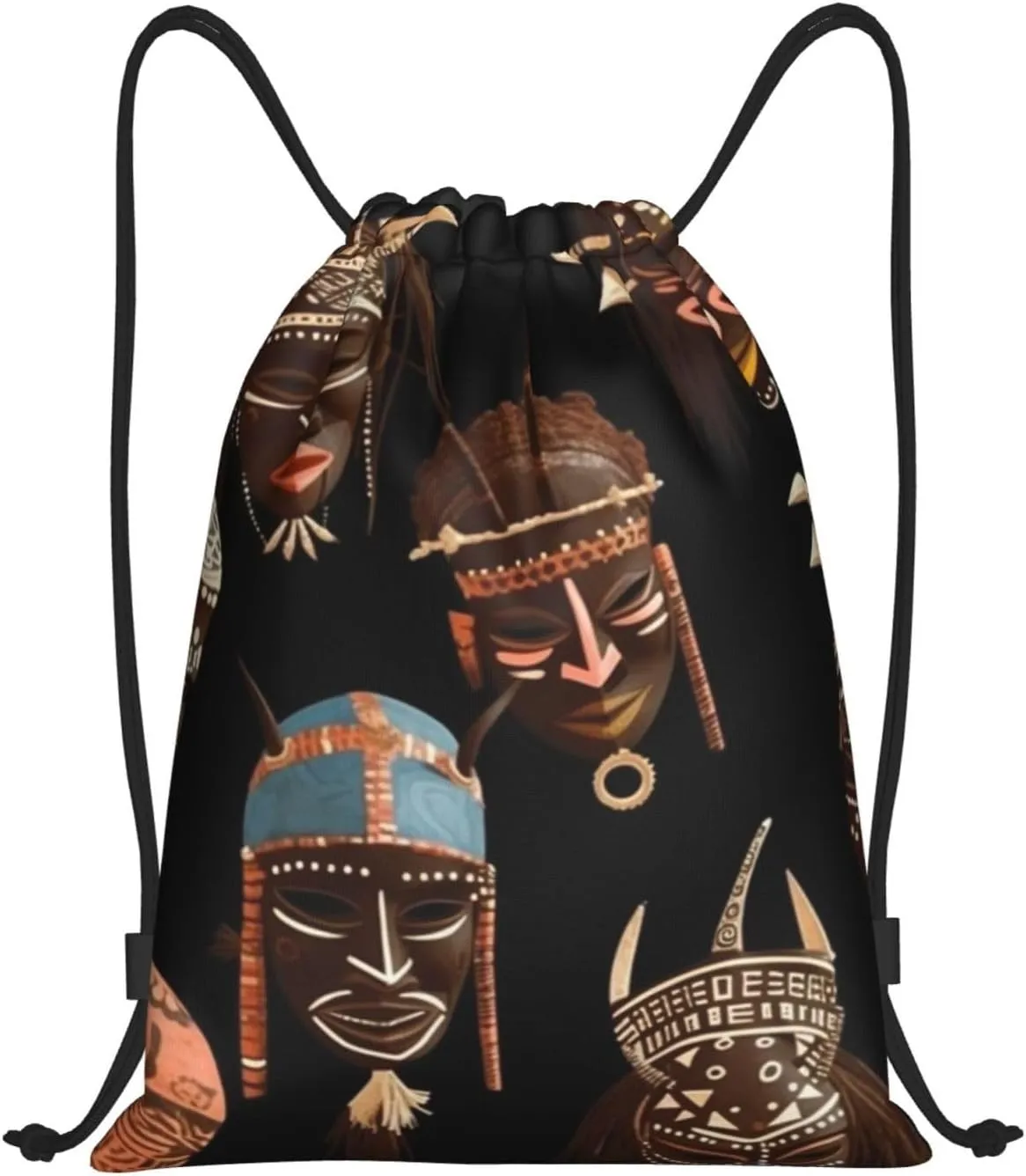 African Ritual Ethnic Tribal Drawstring Backpack for Women Men Cinch Bags Lightweight Drawstring Bag Waterproof Gym Bags Small