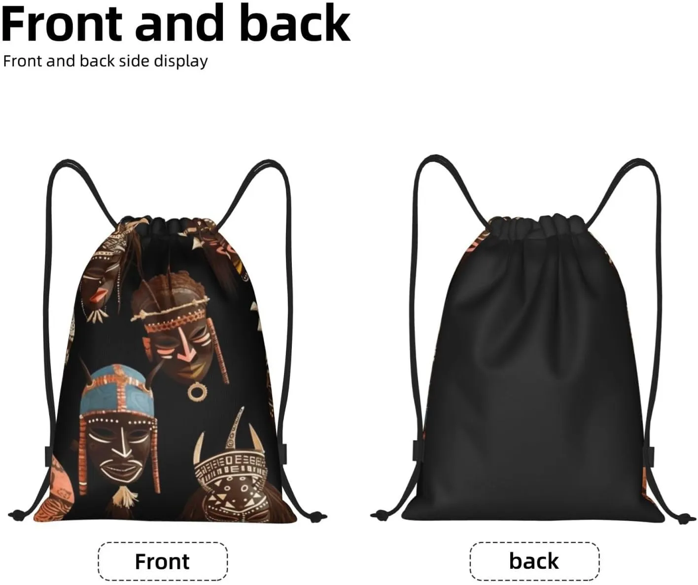 African Ritual Ethnic Tribal Drawstring Backpack for Women Men Cinch Bags Lightweight Drawstring Bag Waterproof Gym Bags Small
