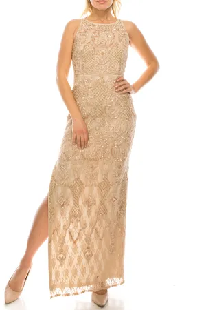 Aidan Mattox Halter-Style Embroidered Beaded Dress